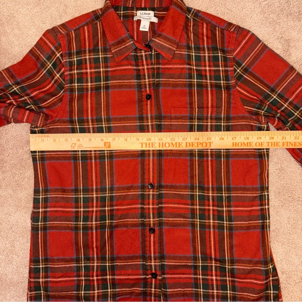 L.L. Bean Red Plaid Flannel Shirt, Sz Medium Tall - Picture 7 of 12